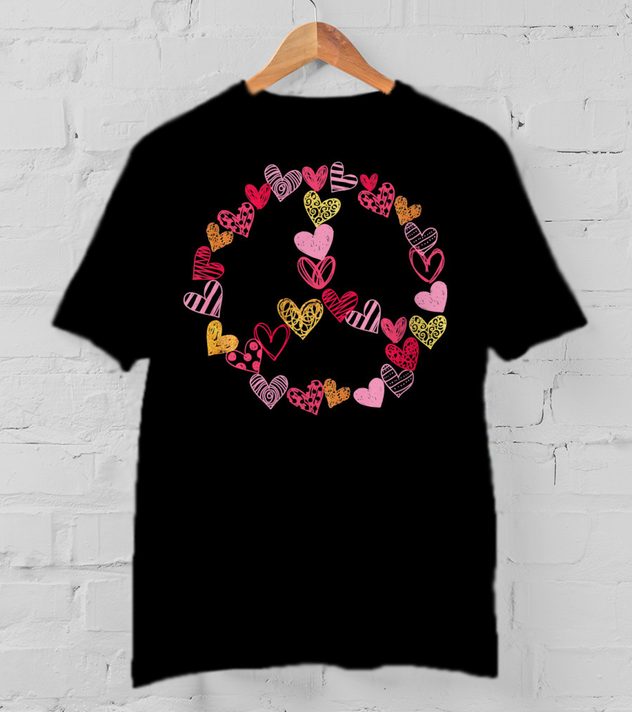 Heart Peace Sign Valentine Pattern Love Hearts T-Shirt