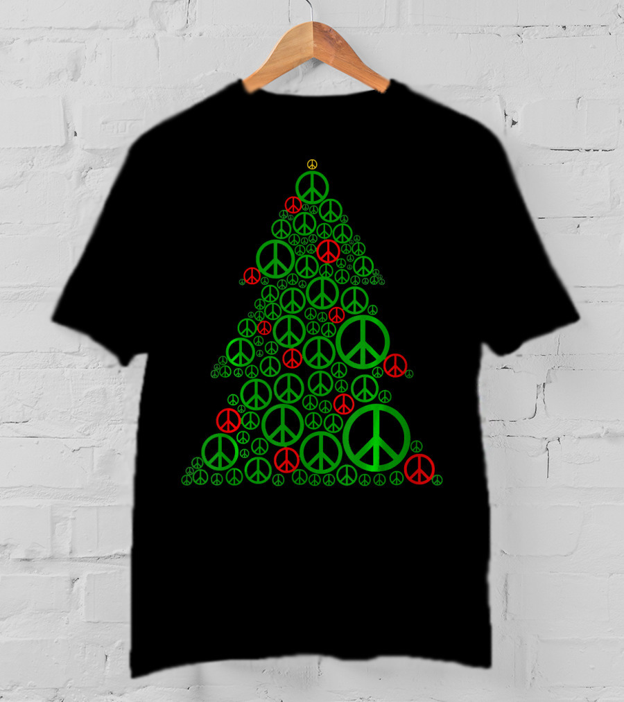 PEACE SIGN Christmas Tree Hippi Holiday T-Shirt