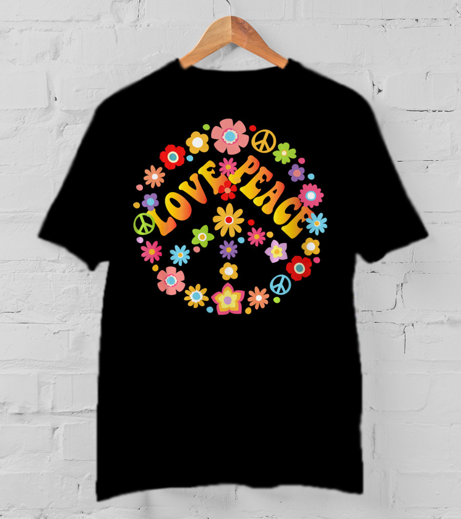 LOVE PEACE 60s 70s Tie Dye Peace Sign Floral T-Shirt