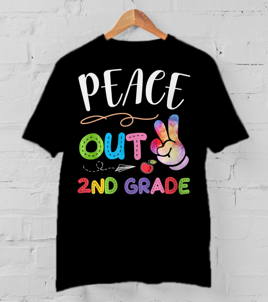 Peace Out 2nd Grade Rainbow Peace Sign Retro School Graduation T-Shirt