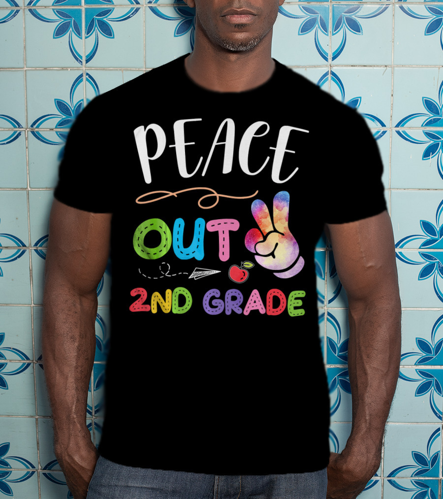 Peace Out 2nd Grade Rainbow Peace Sign Retro School Graduation T-Shirt