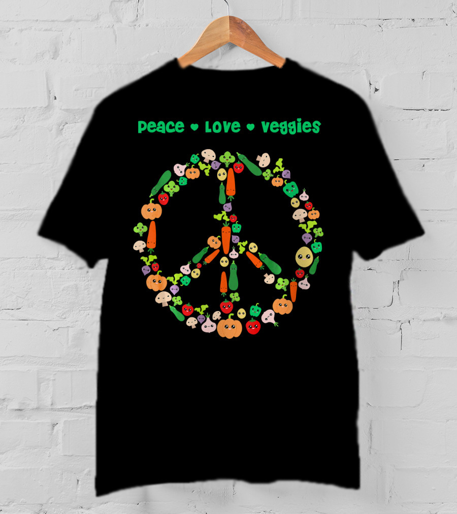 Peace Love Veggies Kawaii Vegetarian Vegetables Pea T-Shirt