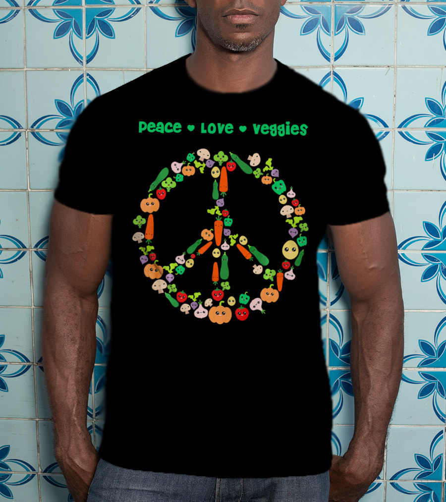 Peace Love Veggies Kawaii Vegetarian Vegetables Pea T-Shirt