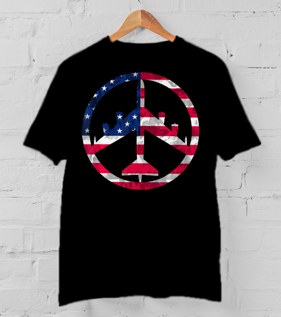 B-52 Bomber Peace Through Superior Firepower American Flag T-Shirt