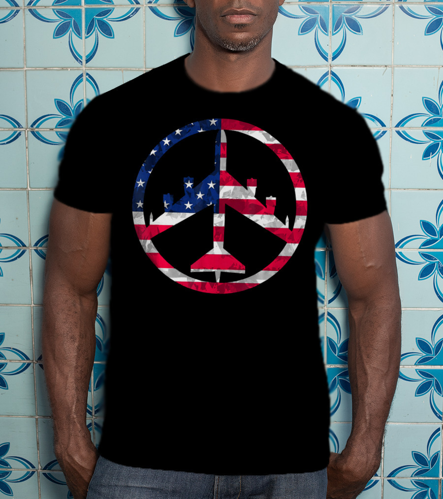 B-52 Bomber Peace Through Superior Firepower American Flag T-Shirt