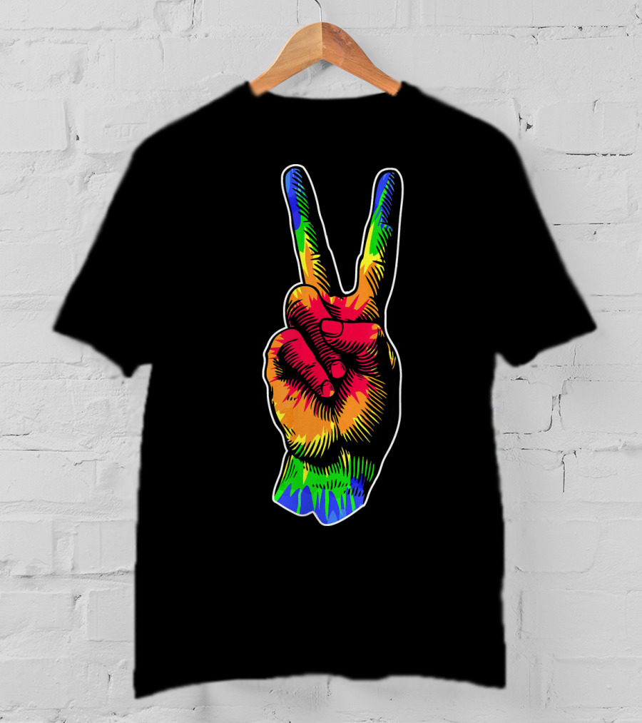 Tye Dye Peace Sign Rainbow Hand Gesture T-Shirt