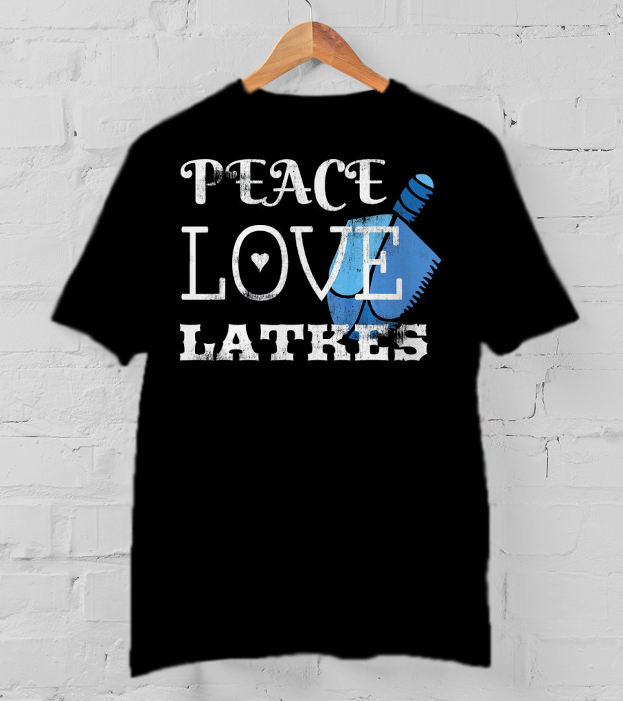 Peace Love Latkes Blue Dreidel T-Shirt