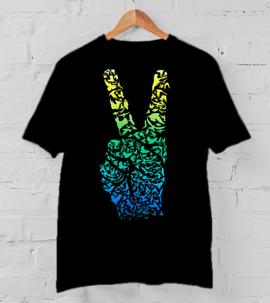 Colorful Birds Peace Hand Sign ASL Finger La T-Shirt