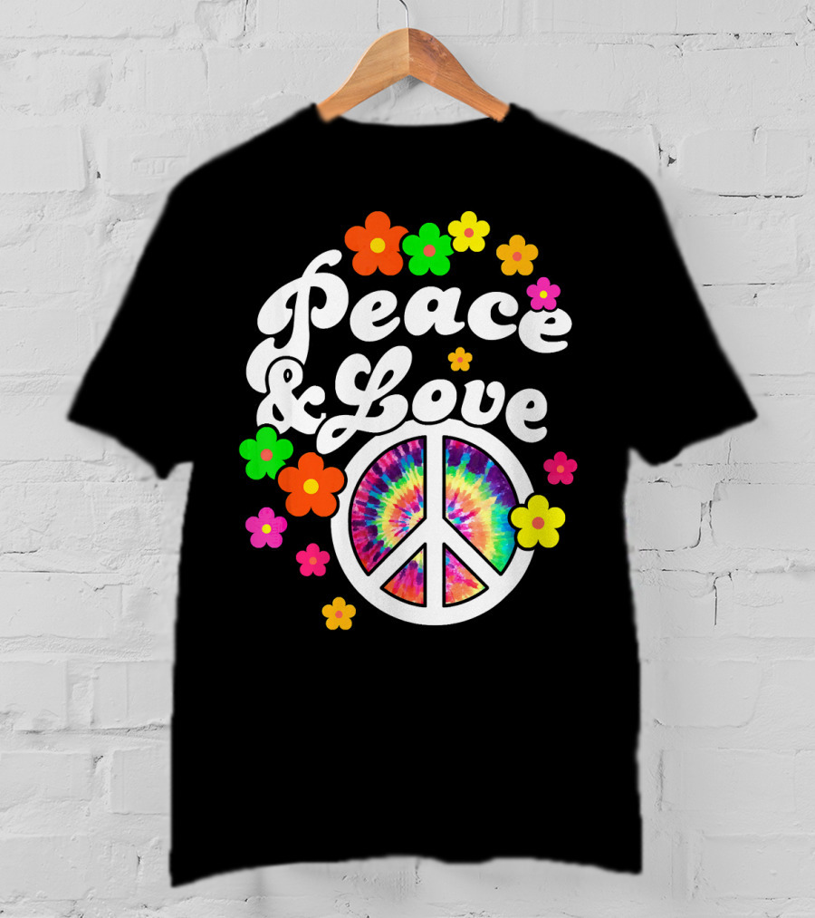 Peace Love Tie Dye Peace Sign With Colorful Flowers T-Shirt