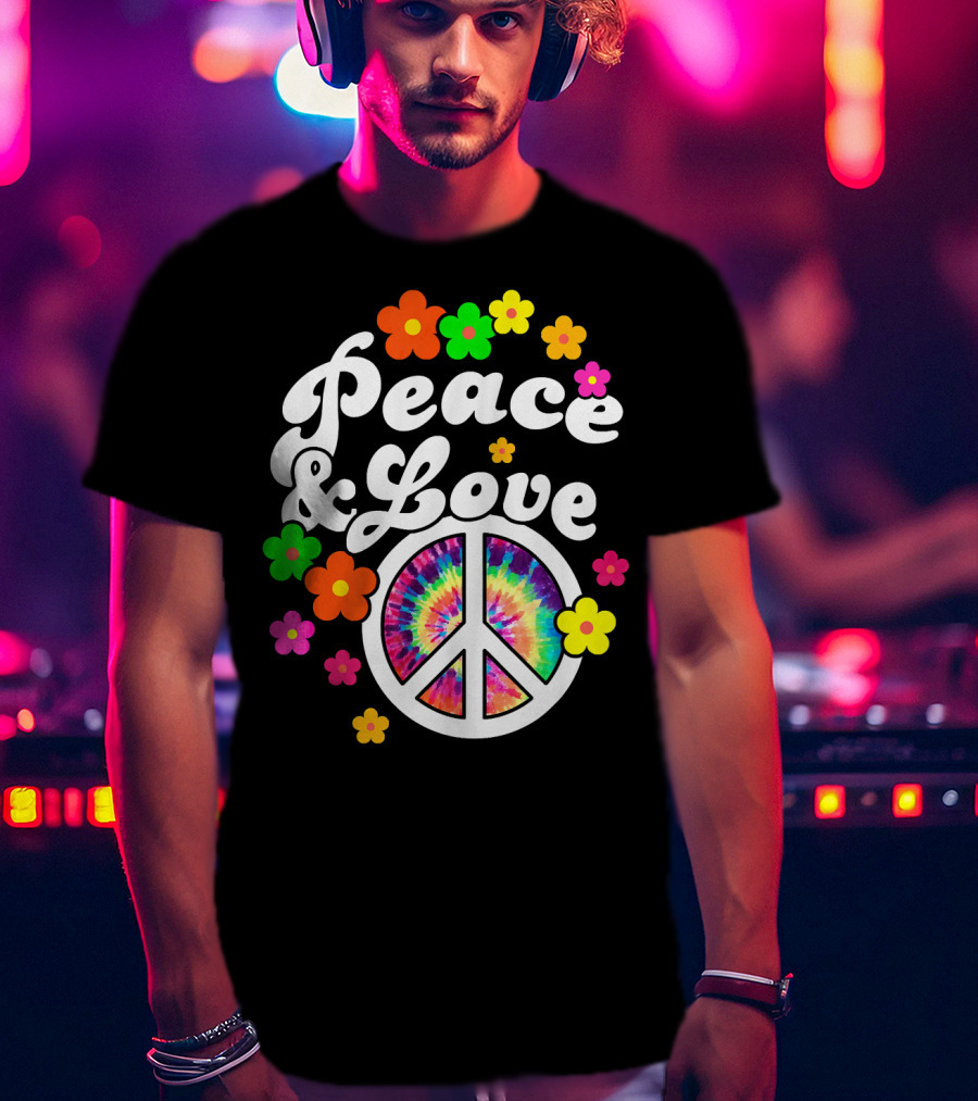 Peace Love Tie Dye Peace Sign With Colorful Flowers T-Shirt