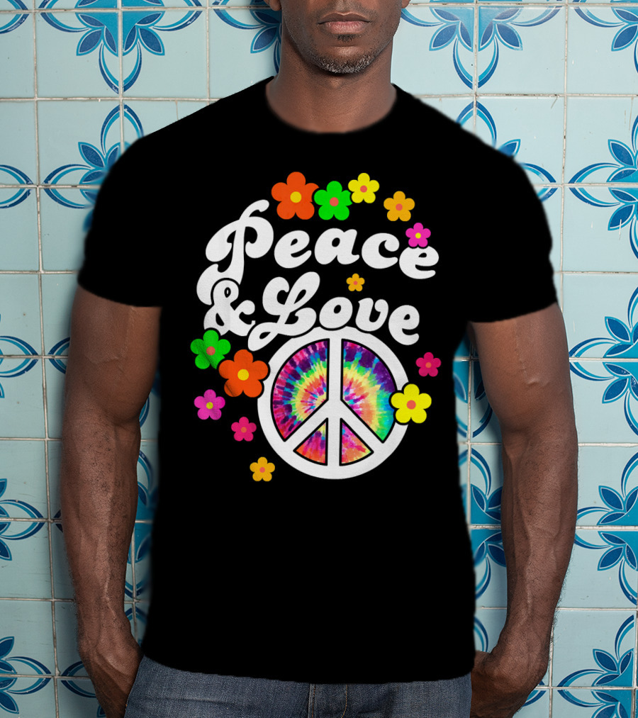 Peace Love Tie Dye Peace Sign With Colorful Flowers T-Shirt