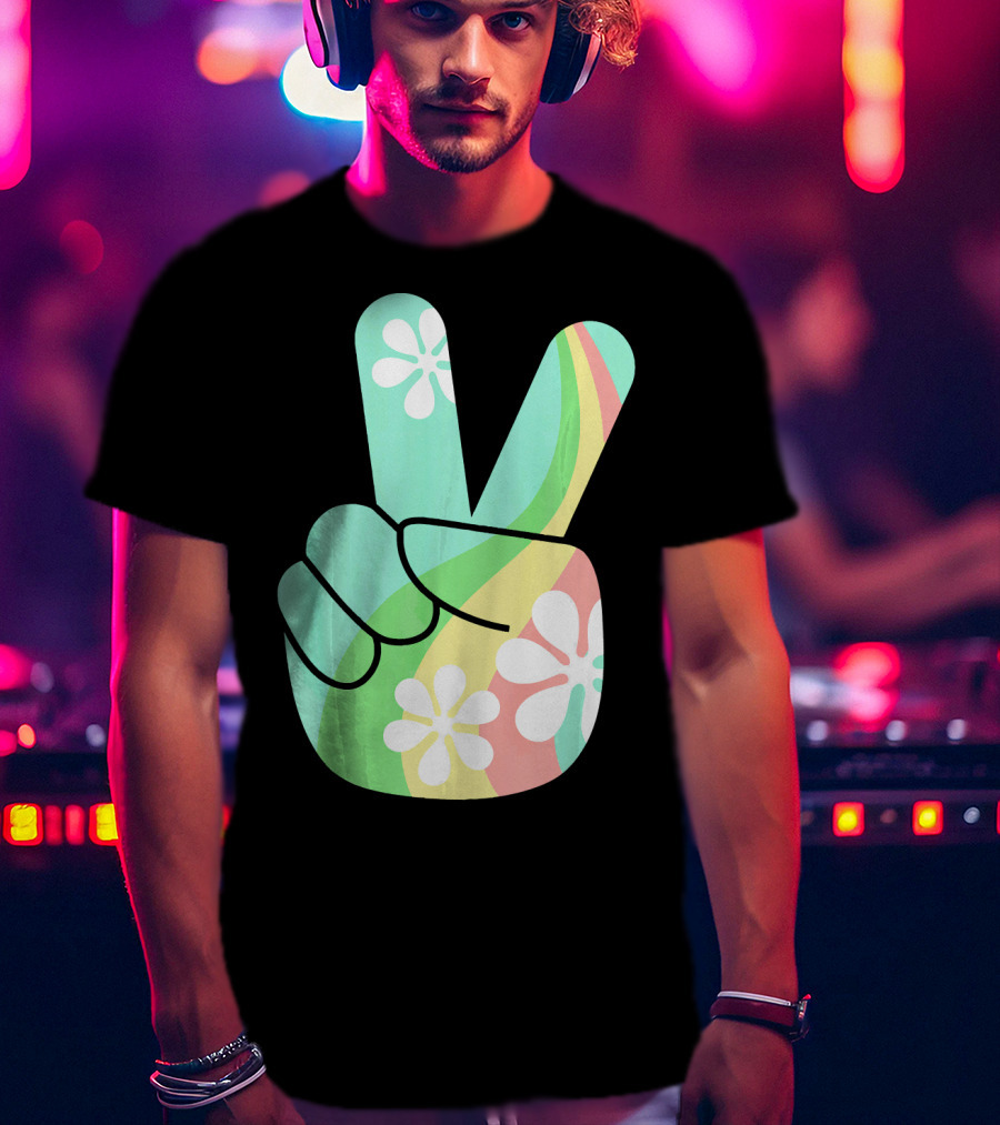 Retro Vintage Peace Sign Hippie 70s Flower Power Vibes T-Shirt