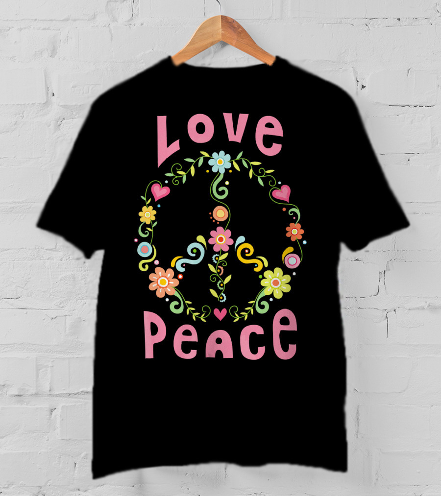 Love Peace Hippie Flowers And Hearts T-Shirt