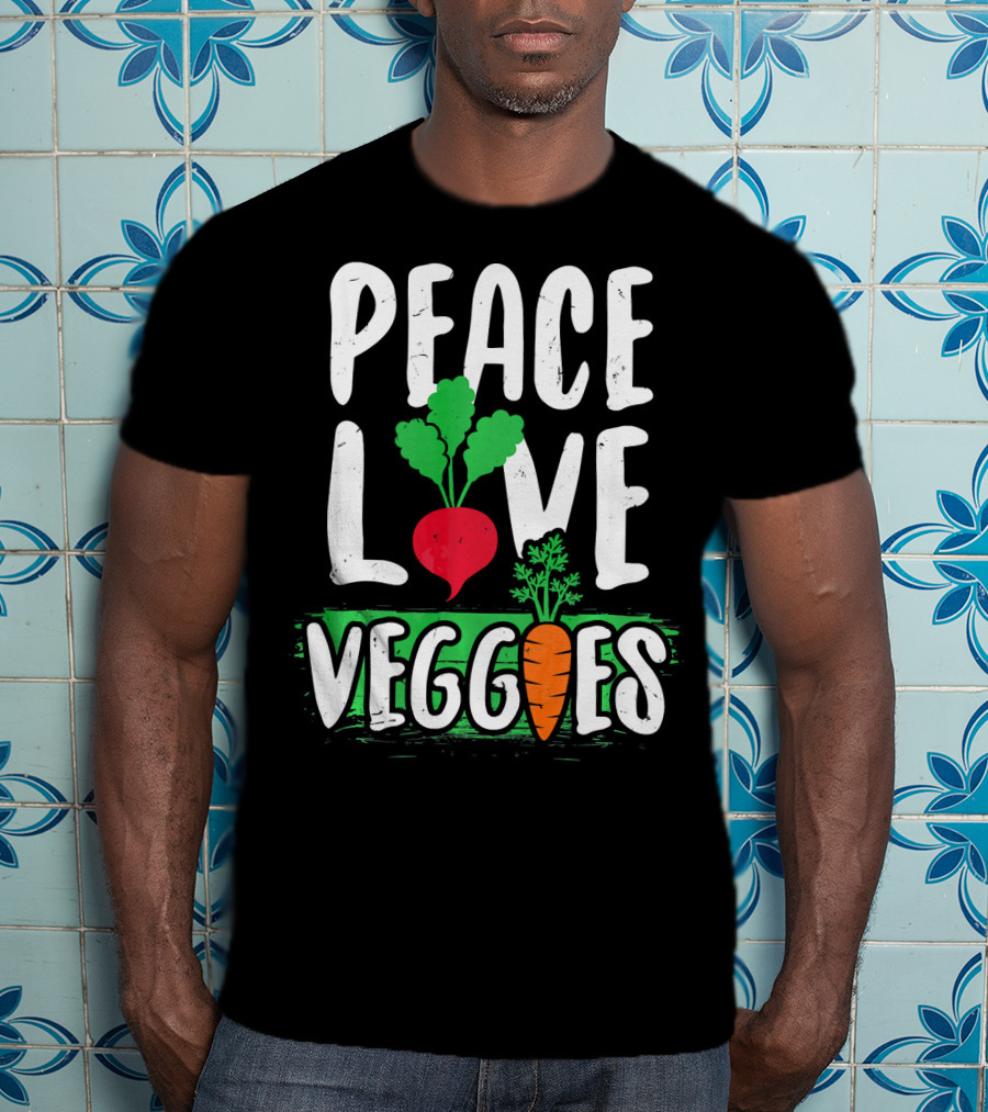Peace Love Veggies Vegetarian Carrot And Radish T-Shirt