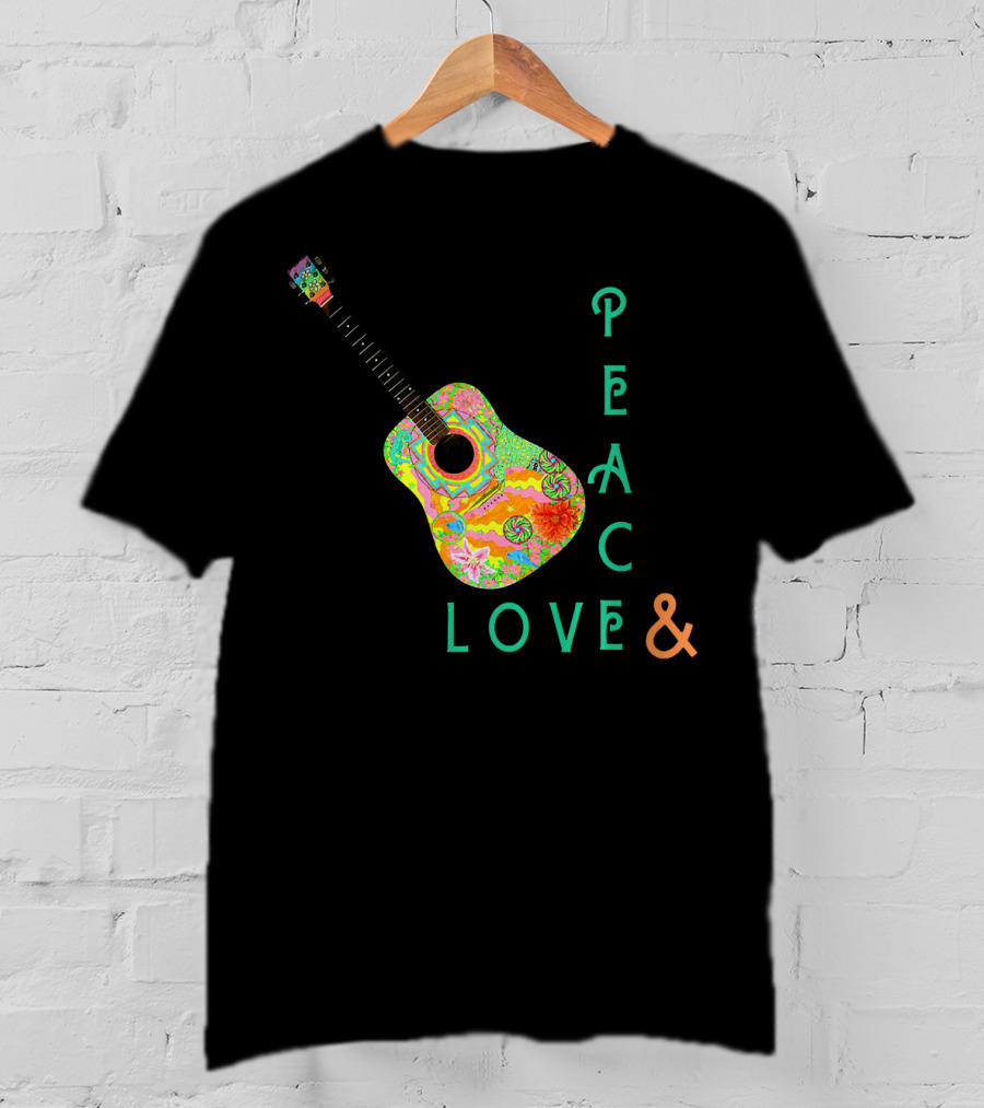 Colorful Guitar Peace Love And Music Vibrant T-Shirt