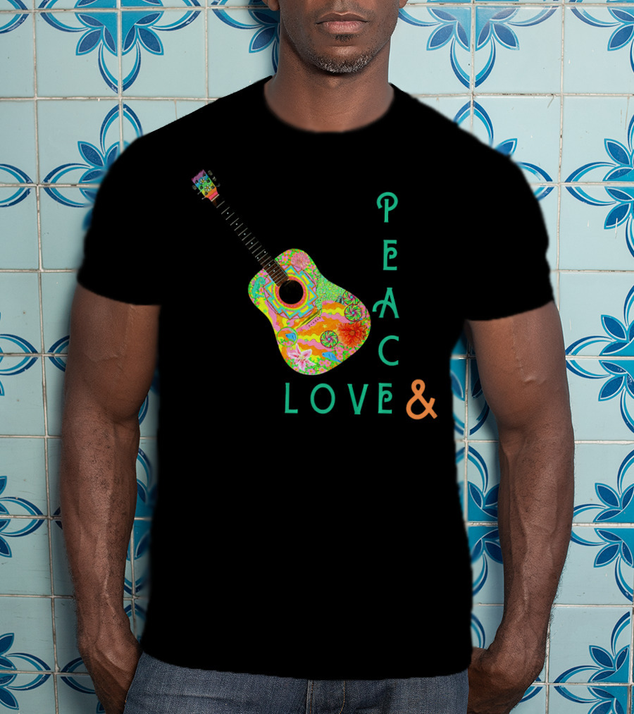 Colorful Guitar Peace Love And Music Vibrant T-Shirt