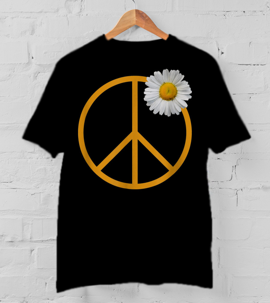 Peace Sign Yellow Outline White Daisy Flower Boho Hip T-Shirt