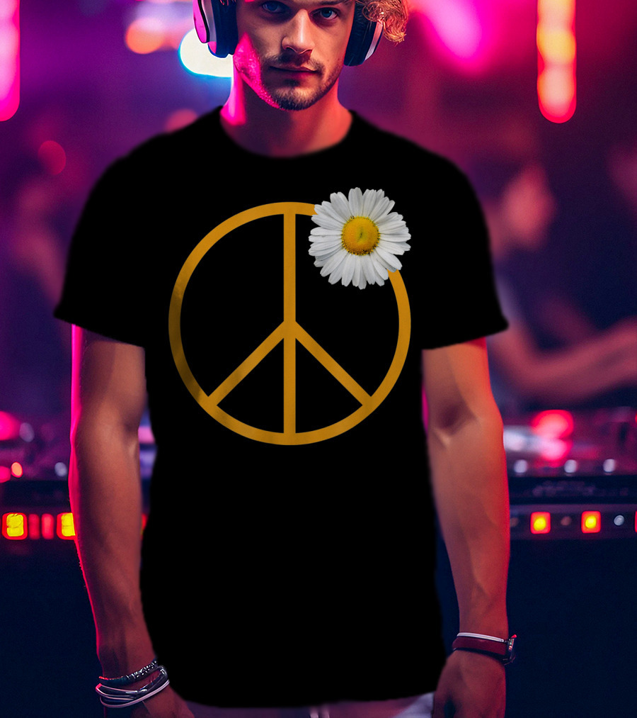 Peace Sign Yellow Outline White Daisy Flower Boho Hip T-Shirt