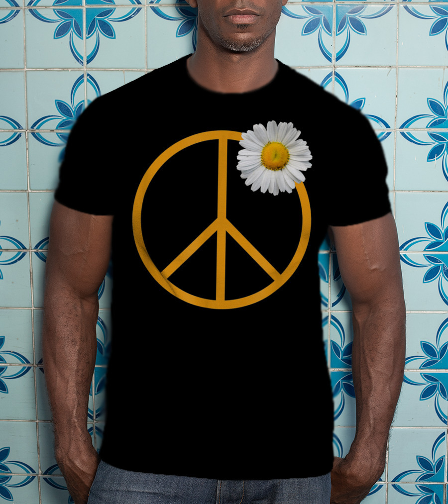 Peace Sign Yellow Outline White Daisy Flower Boho Hip T-Shirt