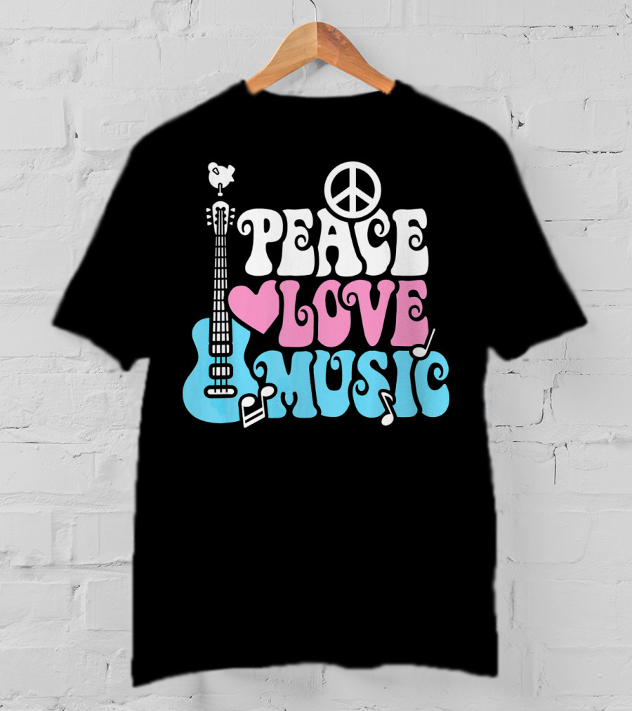 Peace Love Music Pastels With Guitar And Peace T-Shirt