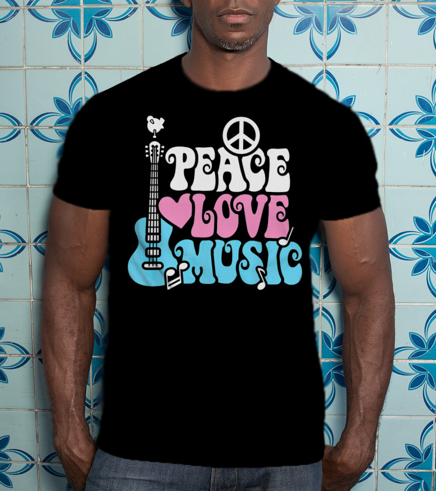 Peace Love Music Pastels With Guitar And Peace T-Shirt