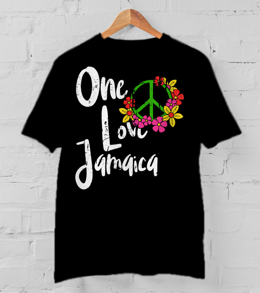 One Love Jamaica Peace Sign Flower Wreath T-Shirt