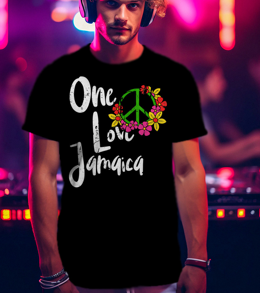 One Love Jamaica Peace Sign Flower Wreath T-Shirt