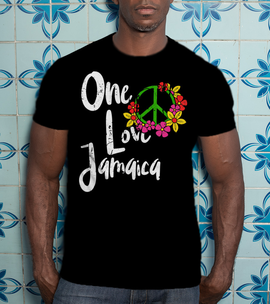 One Love Jamaica Peace Sign Flower Wreath T-Shirt