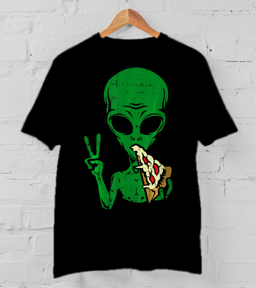 Alien Pizza Eating Peace Funny Space Are T-Shirt