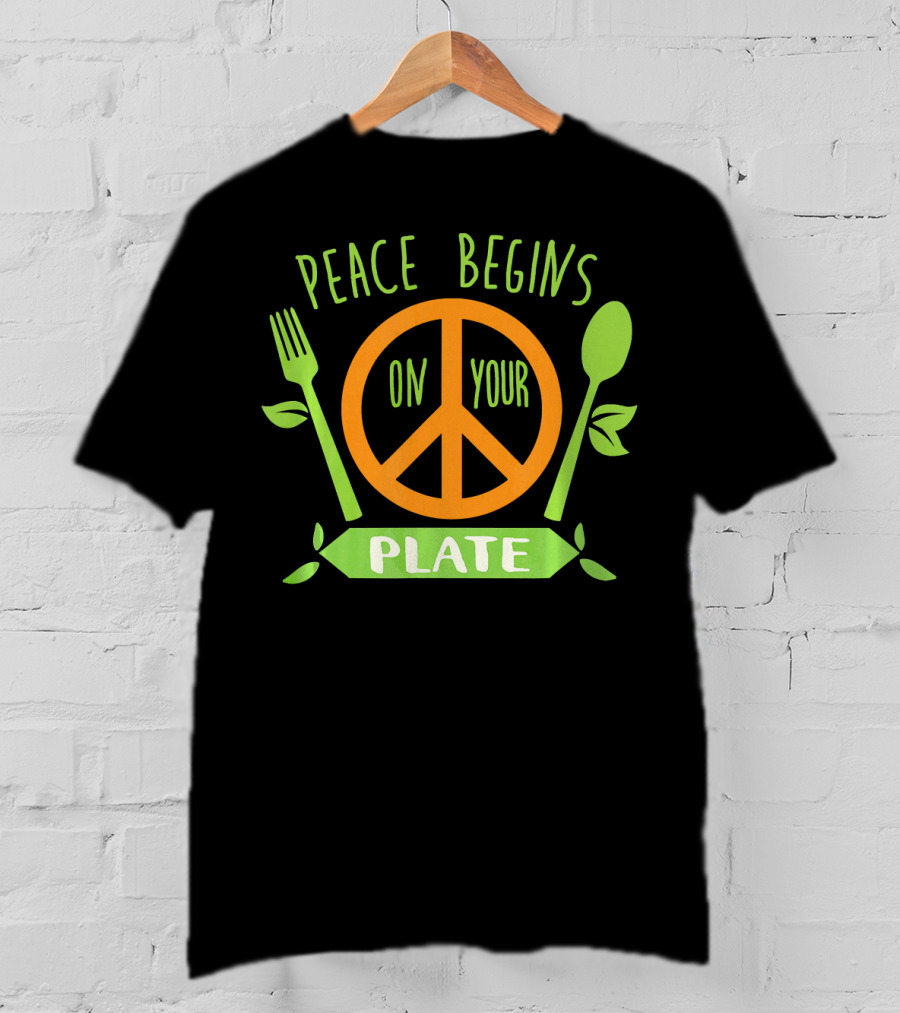 Peace Begins On Your Plate With Vegan Vegetar Symbols T-Shirt
