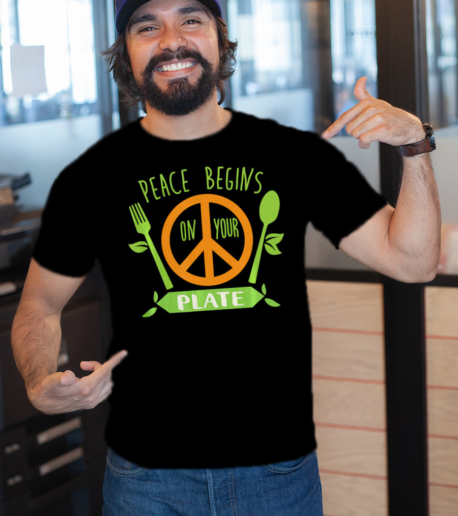 Peace Begins On Your Plate With Vegan Vegetar Symbols T-Shirt