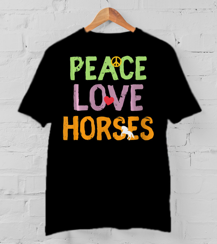 Peace Love Horses Equestrian Horse Iconic Symbols T-Shirt
