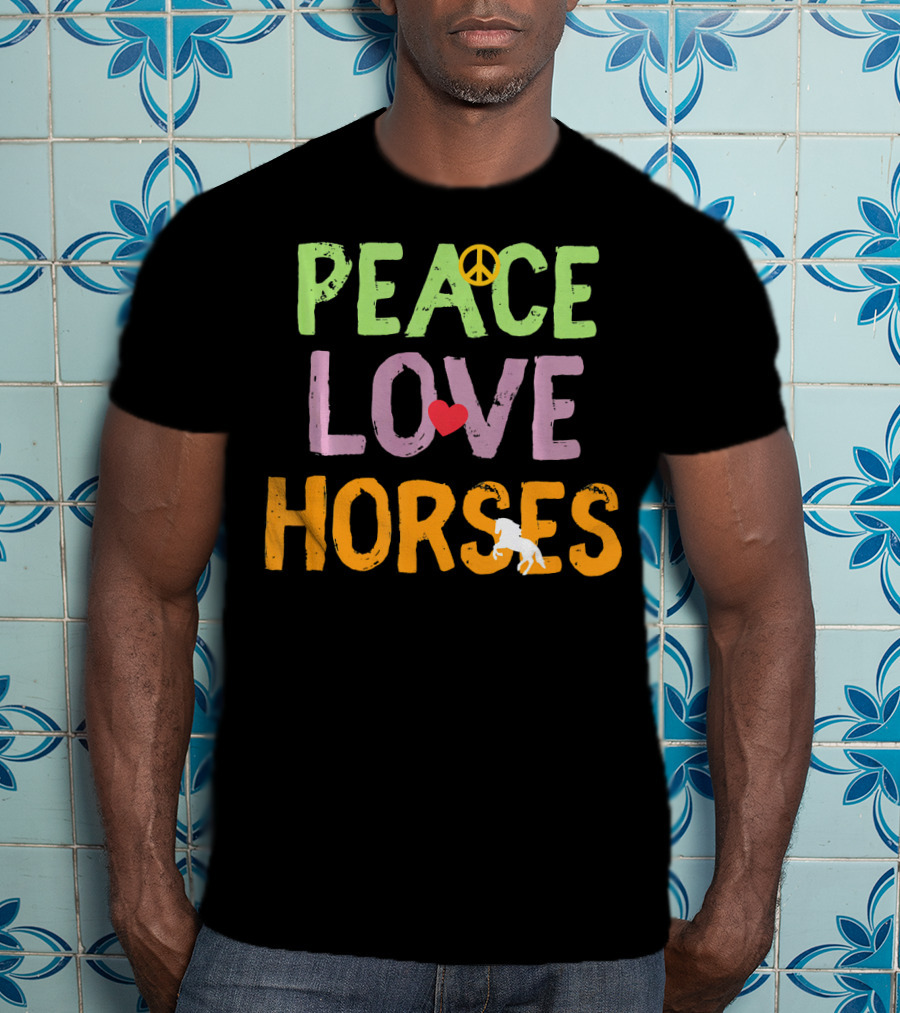 Peace Love Horses Equestrian Horse Iconic Symbols T-Shirt