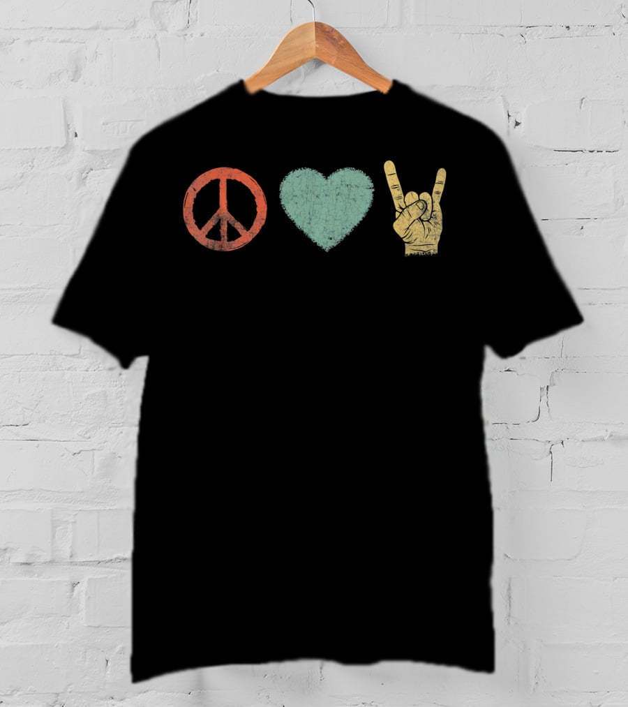 Peace Love Rock Gesture Retro Vintage Rock And Roll T-Shirt