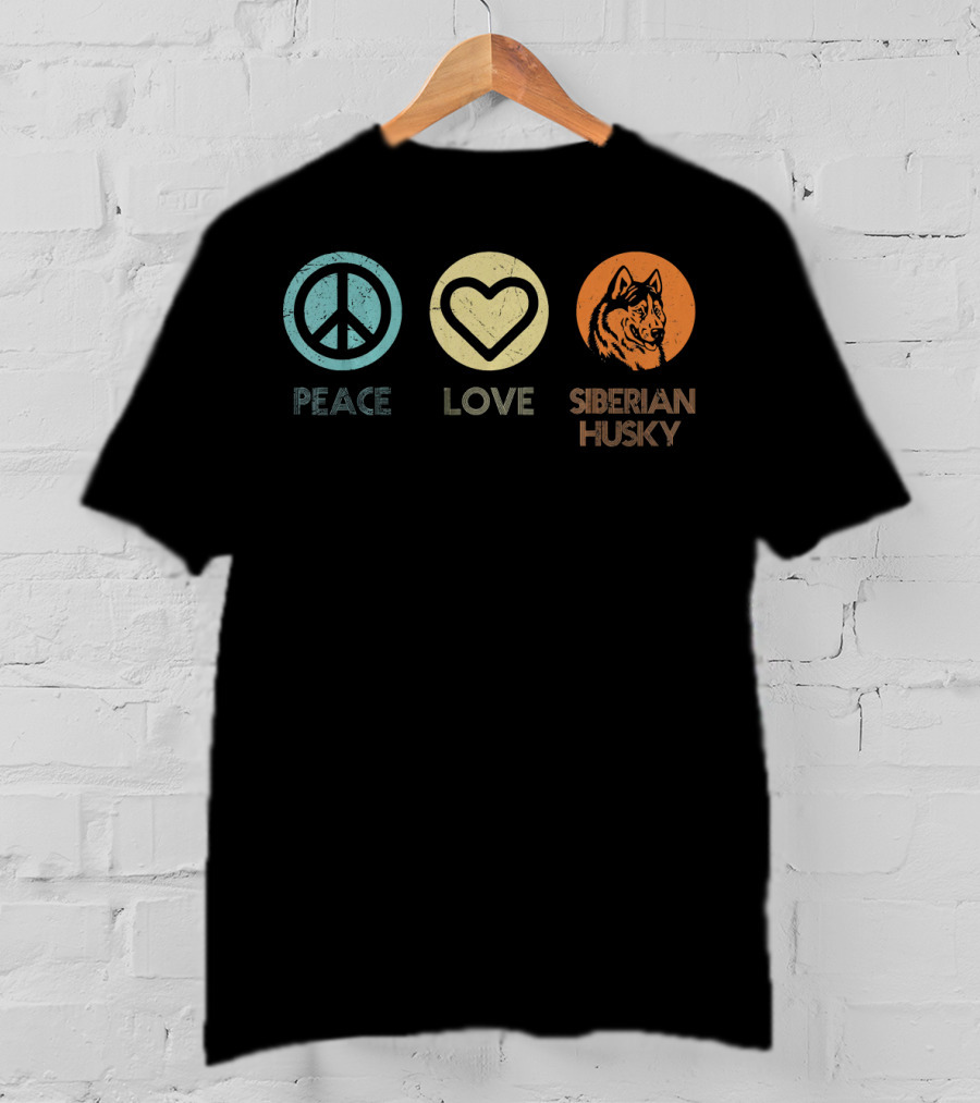 Peace Love Siberian Husky Retro T-Shirt