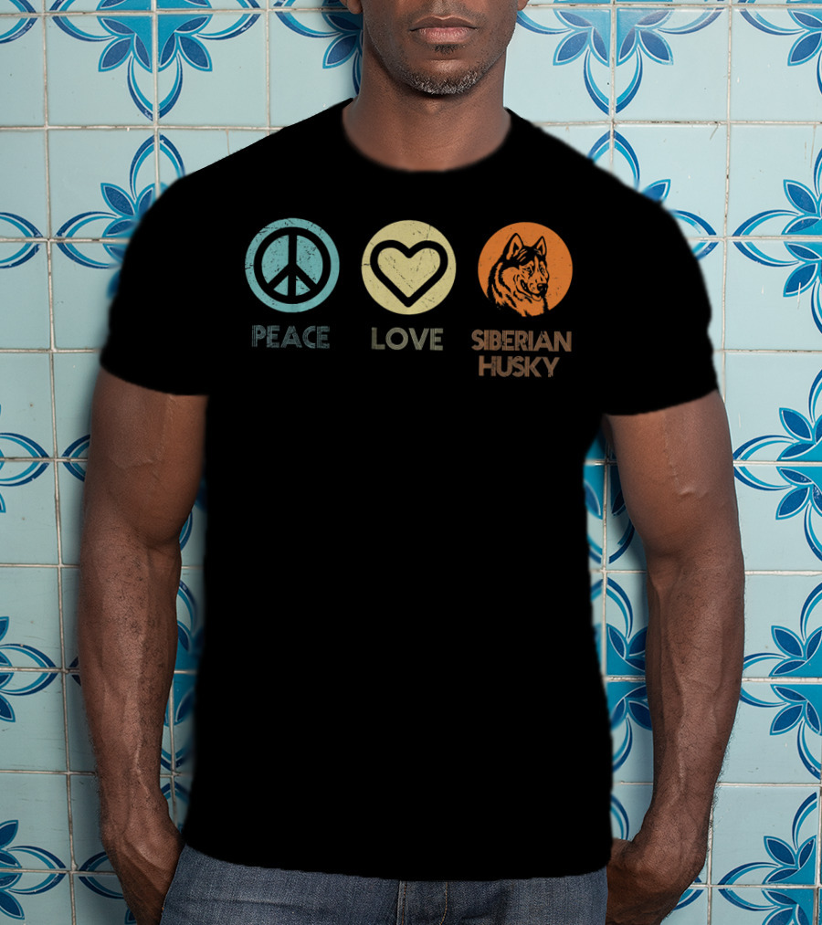 Peace Love Siberian Husky Retro T-Shirt