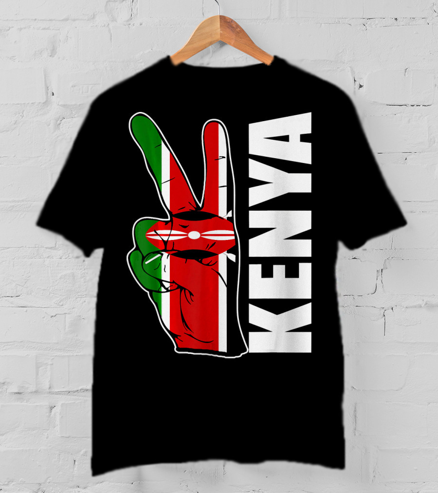 Kenyan Pride Peace Sign In Kenya Flag Colors With Kenya Text T-Shirt
