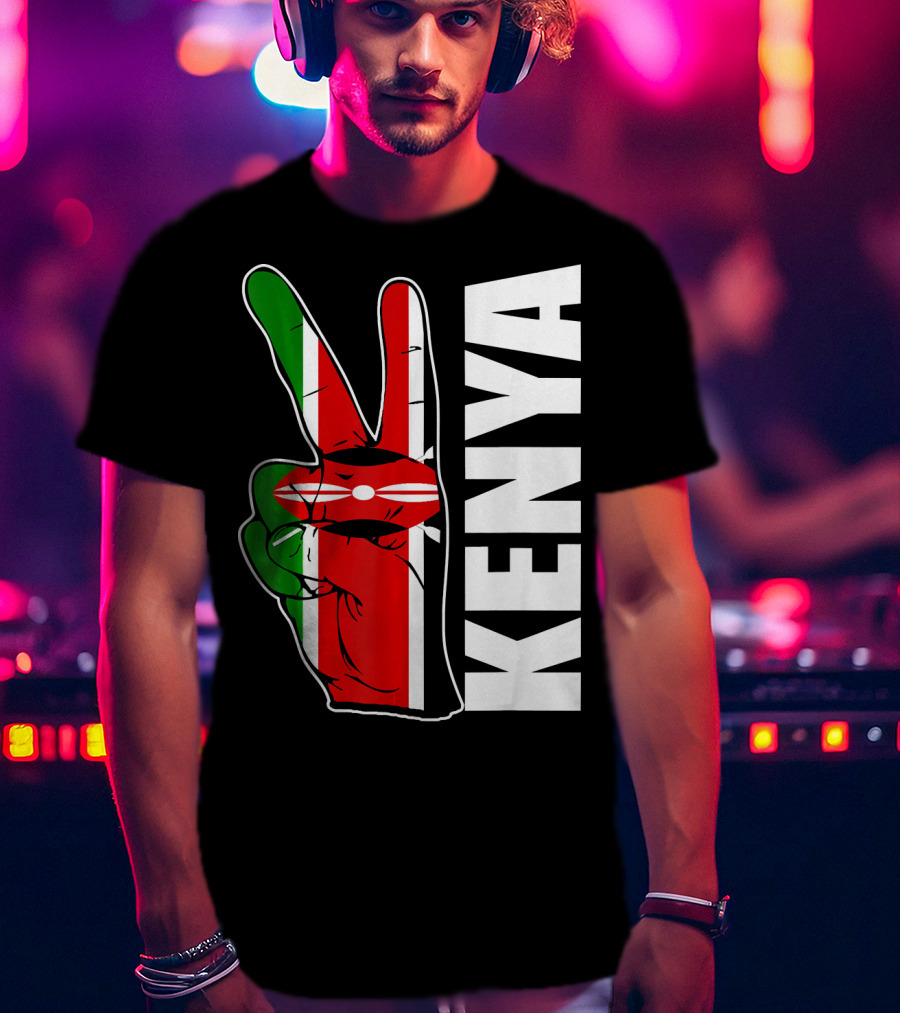 Kenyan Pride Peace Sign In Kenya Flag Colors With Kenya Text T-Shirt