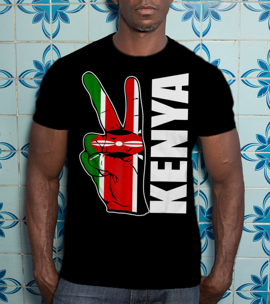 Kenyan Pride Peace Sign In Kenya Flag Colors With Kenya Text T-Shirt