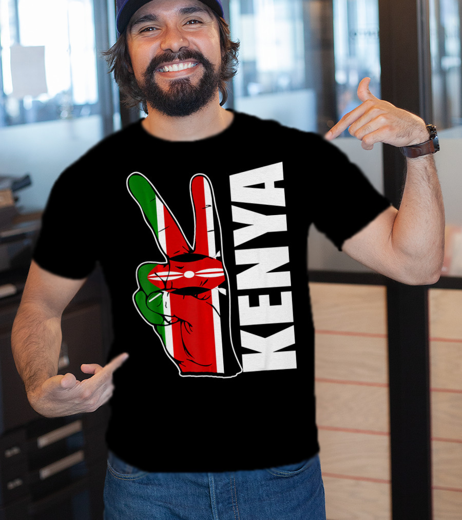 Kenyan Pride Peace Sign In Kenya Flag Colors With Kenya Text T-Shirt