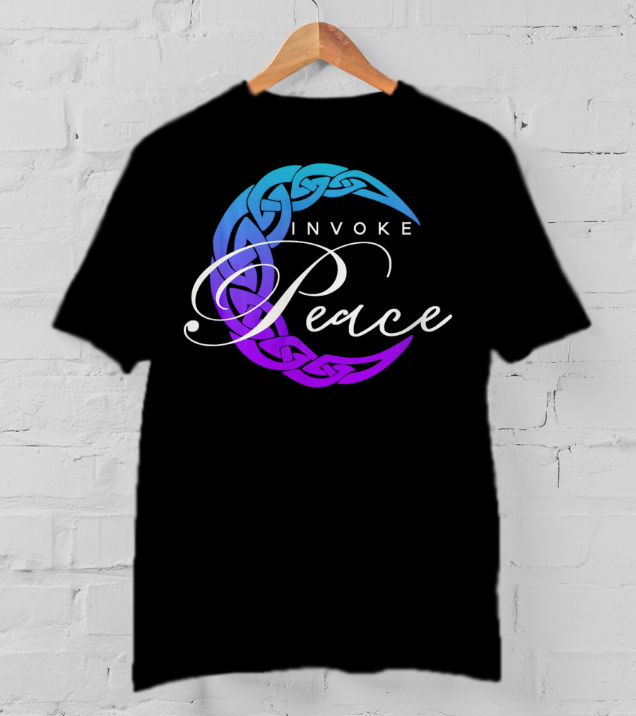 Invoke Peace Celtic Wiccan Crescent Moon T-Shirt
