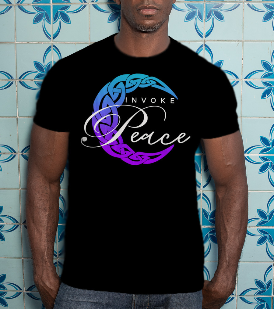 Invoke Peace Celtic Wiccan Crescent Moon T-Shirt
