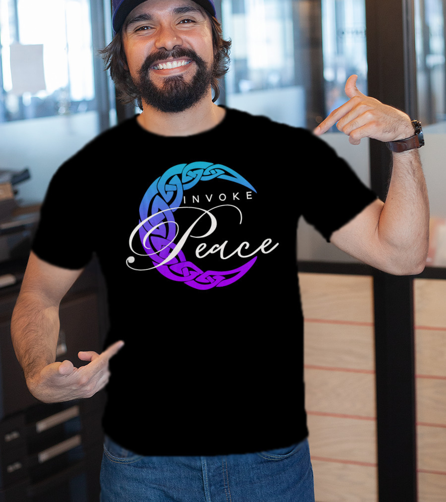 Invoke Peace Celtic Wiccan Crescent Moon T-Shirt