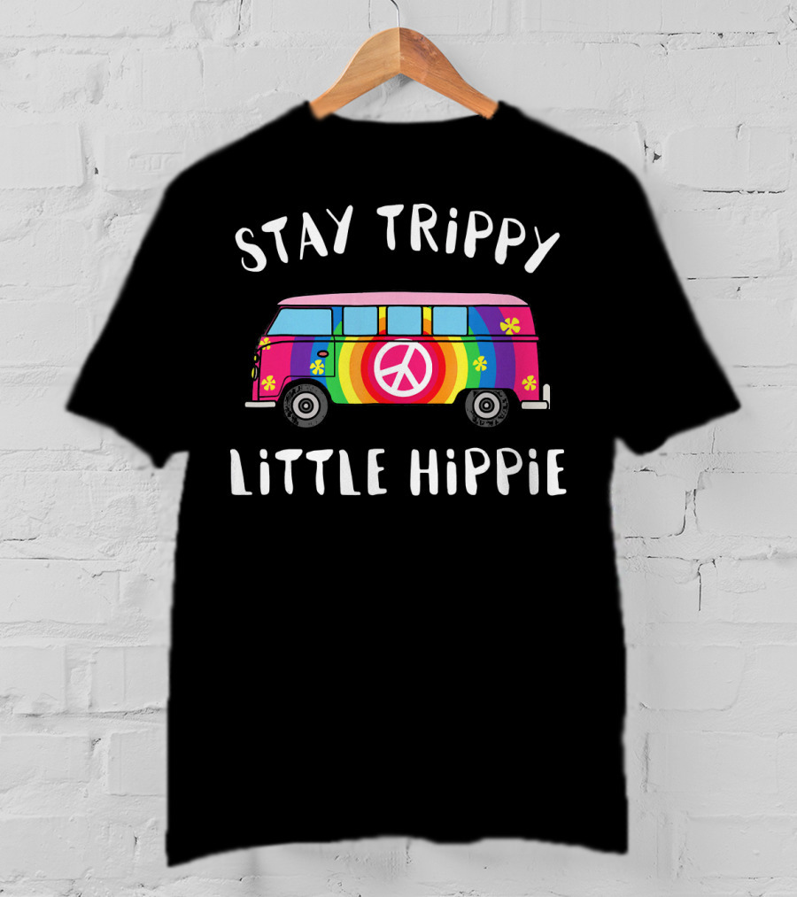 Stay Trippy Little Hippie Vintage Van Rainbow Peace Sign Flower Power T-Shirt