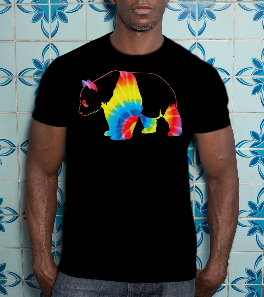 Tie Dye Rainbow Giant Panda Print T-Shirt