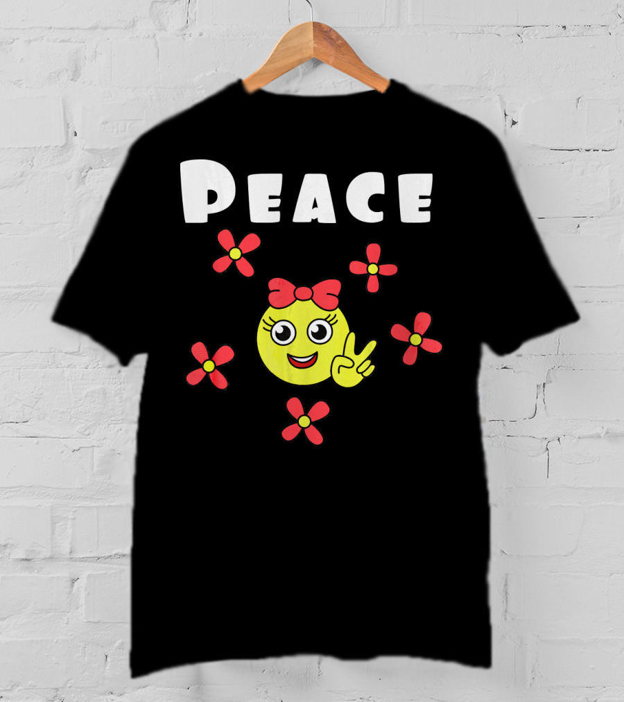 Peace Smiley Face With Flowers And Bow T-Shirt