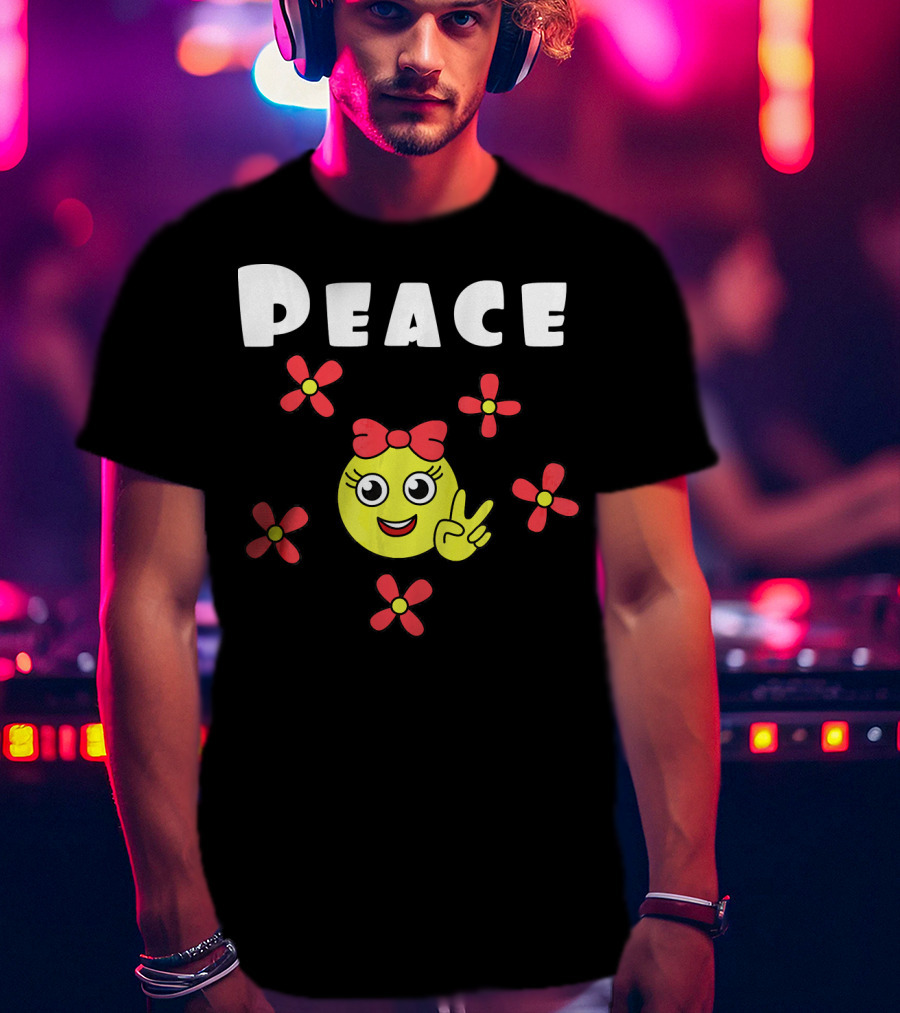 Peace Smiley Face With Flowers And Bow T-Shirt
