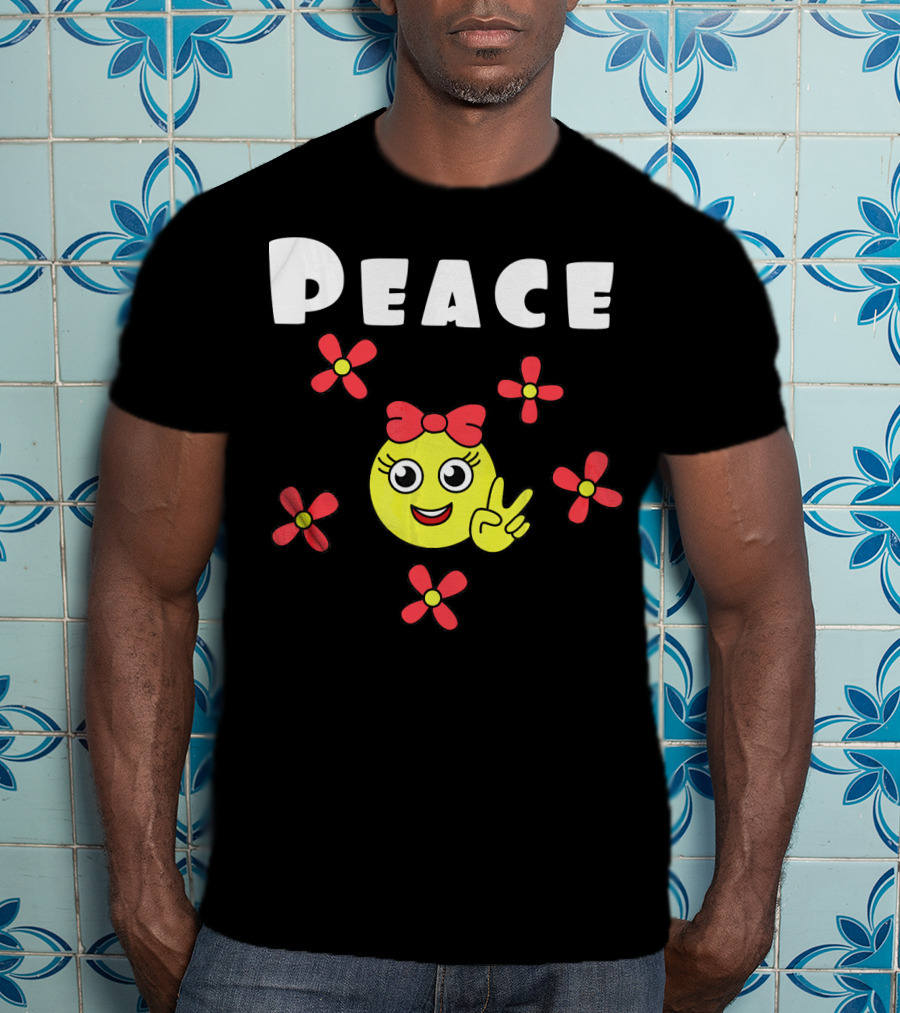 Peace Smiley Face With Flowers And Bow T-Shirt