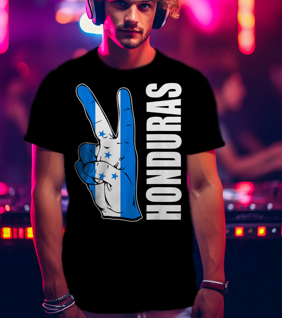 Peace In Honduras Love Hondura Honduran Flag V Sign T-Shirt