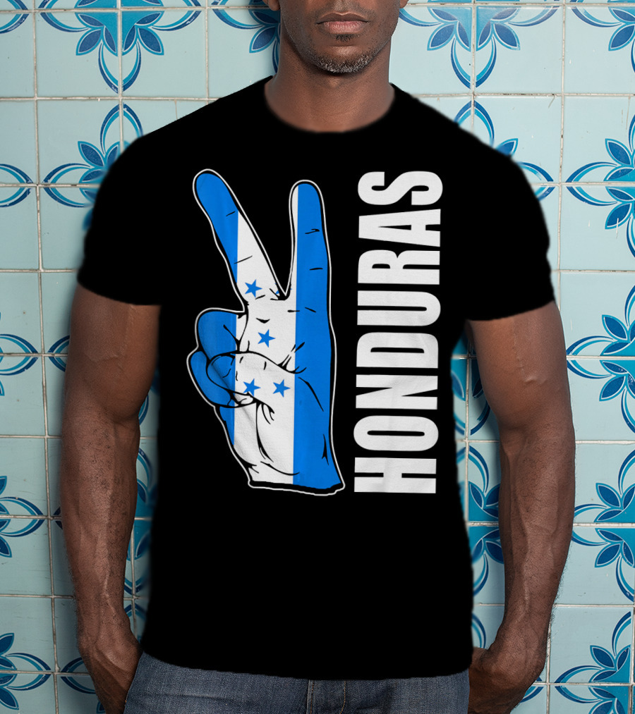 Peace In Honduras Love Hondura Honduran Flag V Sign T-Shirt